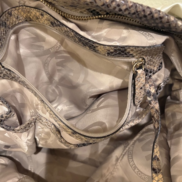 Michael Kors Hobo Tan Effect Leather Python Suede Tote Purse - Picture 14 of 14